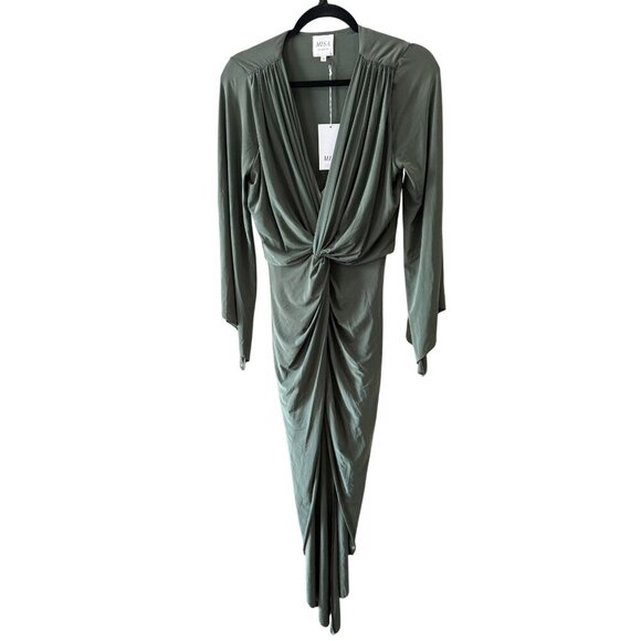 NWT Misa Los Angeles Teget V-Neck Drape Long Sleeve High-Low Midi Dress XS/S - Picture 2 of 14